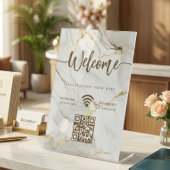 Elegant Welcome Script WIFI QR Code Agate Marble 台座サイン