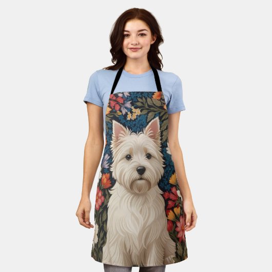 Elegant West Highland Terrier Colorful Floral エプロン (着用した状態)
