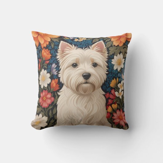 Elegant West Highland Terrier Colorful Floral クッション (正面)