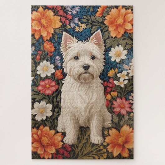Elegant West Highland Terrier Colorful Floral ジグソーパズル (縦)