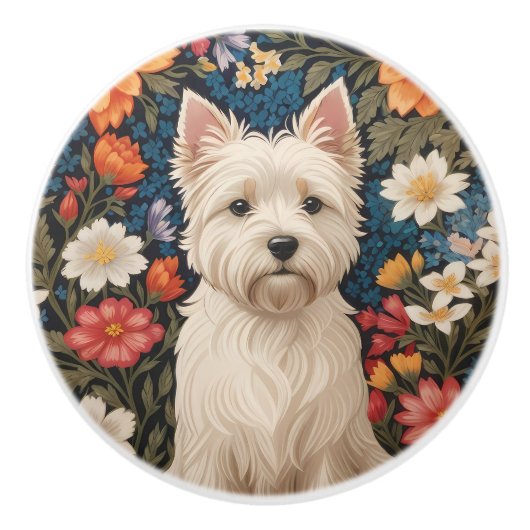 Elegant West Highland Terrier Colorful Floral セラミックノブ (正面)
