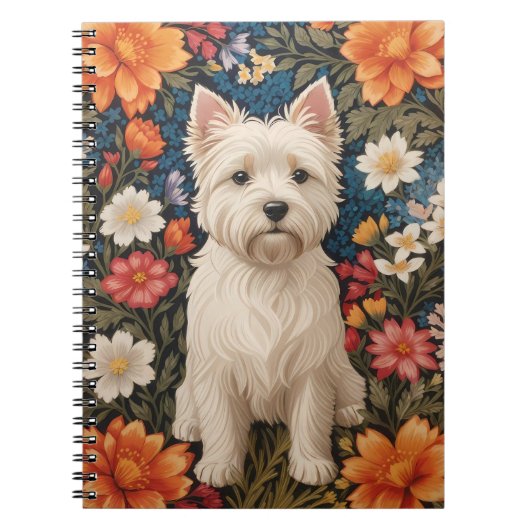 Elegant West Highland Terrier Colorful Floral ノートブック (正面)