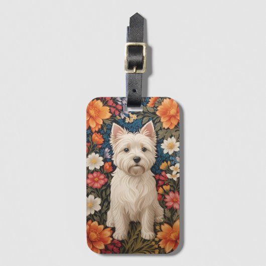 Elegant West Highland Terrier Colorful Floral ラゲッジタグ (正面縦)