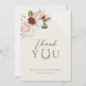 Elegant Western Cowboy Floral Crest Script サンキューカード (正面)