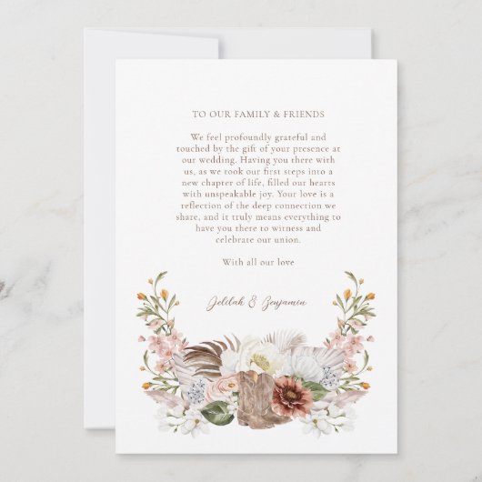 Elegant Western Cowboy Floral Crest Script サンキューカード (裏面)