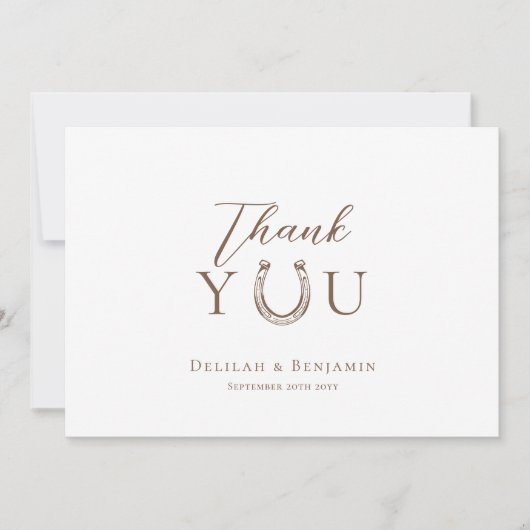 Elegant Western Rustic Wedding Horseshoe Monogram サンキューカード (正面)