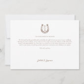 Elegant Western Rustic Wedding Horseshoe Monogram サンキューカード (裏面)