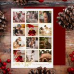 Elegant What A Year 12 Photo Snowflakes 箔シーズンカード<br><div class="desc">Elegant year in review 12 photos for 12 months gold foil script text "What A Year!" with foil snowflakes.  Back features a solid background color.  Placeholder template photo courtesy Unsplash.</div>