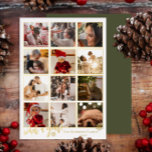 Elegant What A Year 12 Photo Snowflakes 箔シーズンカード<br><div class="desc">Elegant year in review 12 photos for 12 months gold foil script text "What A Year!" with foil snowflakes.  Back features a solid background color.  Placeholder template photo courtesy Unsplash.</div>