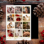 Elegant What A Year 12 Photo Snowflakes 箔シーズンカード<br><div class="desc">Elegant year in review 12 photos for 12 months gold foil script text "What A Year!" with foil snowflakes.  Back features a solid background color.  Placeholder template photo courtesy Unsplash.</div>