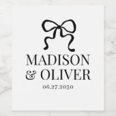 Elegant Whimsical Black Bow Monogram Wedding ワインラベル (シングルラベル)