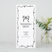 Elegant Whimsical Black Bow Tie Monogram Wedding メニュー (スタンド正面)