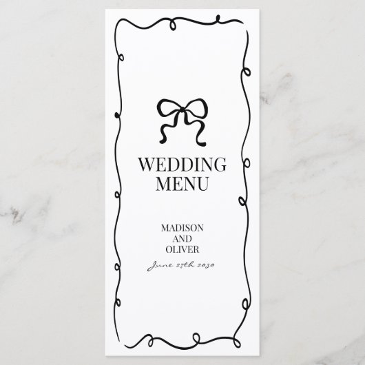 Elegant Whimsical Black Bow Tie Monogram Wedding メニュー (正面)