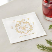 Elegant Whimsical Christmas Monogram Crest Bow 箔ナプキン