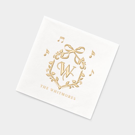 Elegant Whimsical Christmas Monogram Crest Bow 箔ナプキン (左)