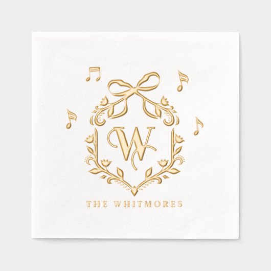 Elegant Whimsical Christmas Monogram Crest Bow 箔ナプキン (正面)