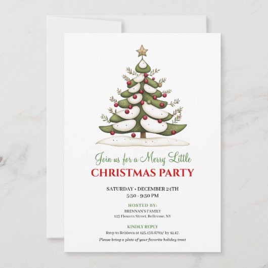 Elegant whimsical Christmas tree dinner invitation 招待状 (正面)