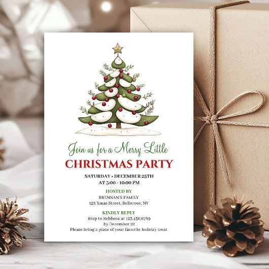 Elegant whimsical Christmas tree dinner invitation 招待状