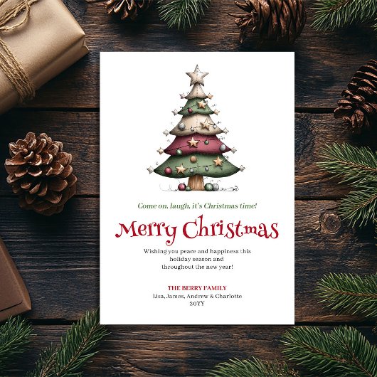 Elegant Whimsical Christmas Tree Holiday Card シーズンカード