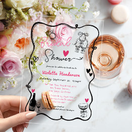 Elegant Whimsical Hand Drawn Bridal Shower アクリル招待状