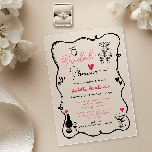 Elegant Whimsical Hand Drawn Bridal Shower アクリル招待状