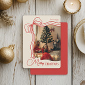 Elegant Whimsical Hand Drawn Red Bow Christmas シーズンカード