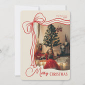 Elegant Whimsical Hand Drawn Red Bow Christmas シーズンカード (正面)