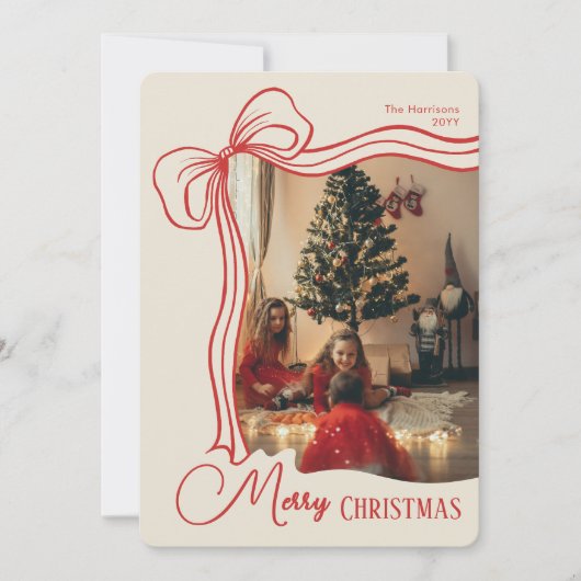 Elegant Whimsical Hand Drawn Red Bow Christmas シーズンカード (正面)