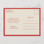 Elegant Whimsical Hand Drawn Red Bow Christmas シーズンポストカード (裏面)