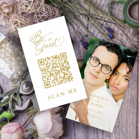 Elegant Whimsical Script Photo Qr Code Wedding エンクロージャーカード