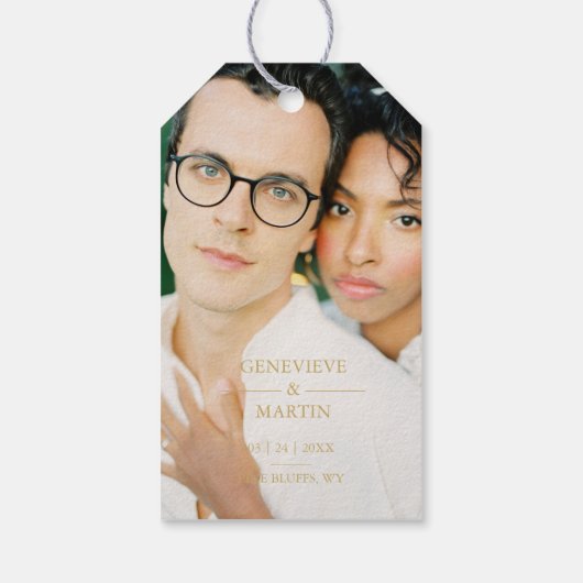 Elegant Whimsical Script Photo Qr Code Wedding ギフトタグ (裏面)