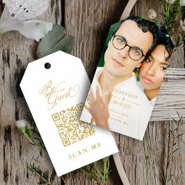 Elegant Whimsical Script Photo Qr Code Wedding ギフトタグ