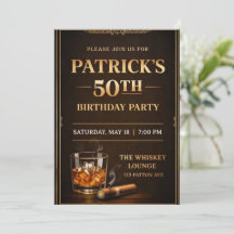Elegant Whiskey Theme Party Invite, Black & Gold 