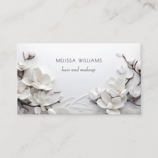 Elegant White 3D Magnolia 名刺 (正面)
