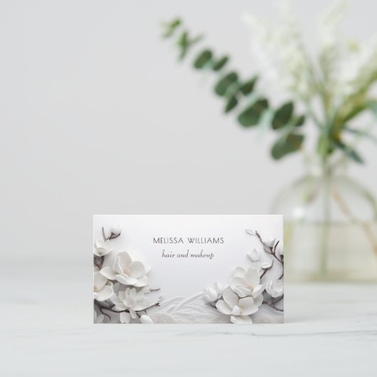 Elegant White 3D Magnolia 名刺 (スタンド正面)