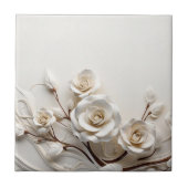 Elegant White 3D Roses タイル (正面)