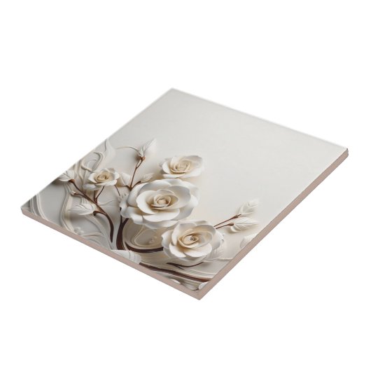 Elegant White 3D Roses タイル (側面)