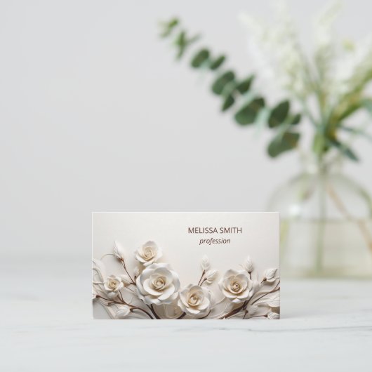 Elegant White 3D Roses 名刺 (スタンド正面)