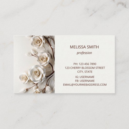 Elegant White 3D Roses 名刺 (裏面)