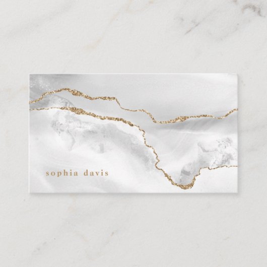 Elegant White Agate with Faux Gold Business Card 名刺 (正面)