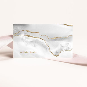 Elegant White Agate with Faux Gold Business Card 名刺