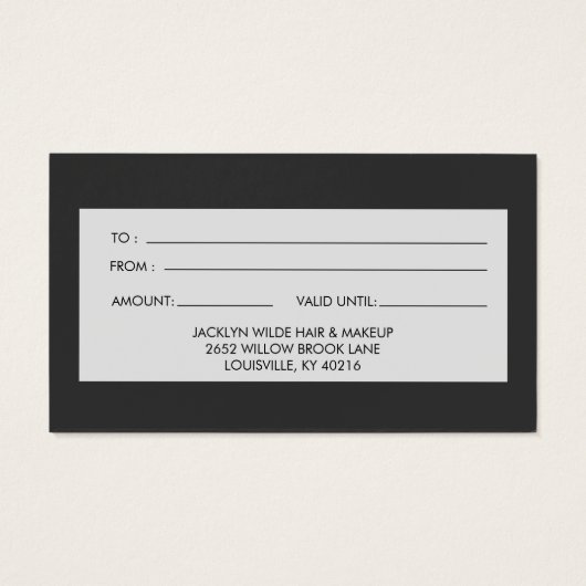 Elegant white and black beauty salon gift card (裏面)