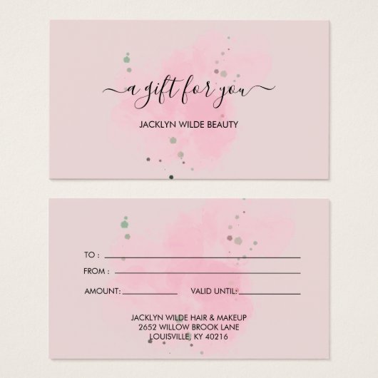 Elegant white and black beauty salon gift card (正面&裏面)