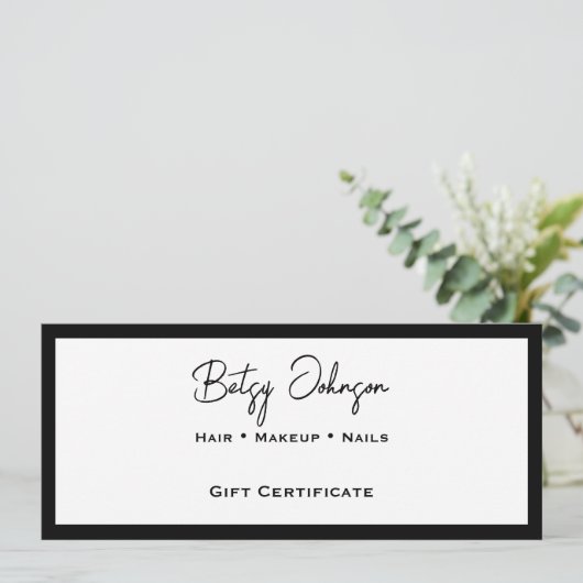 Elegant White and Black Gift Certificate Card 招待状 (スタンド正面)