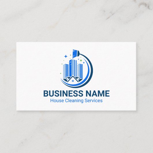 Elegant White and Blue Cleaning Service 名刺 (正面)