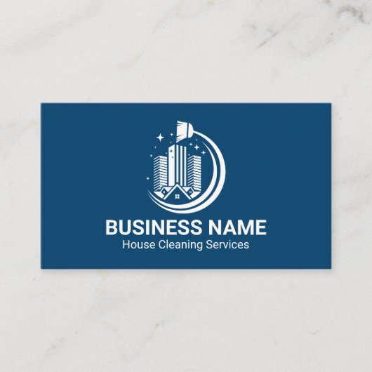 Elegant White and Blue Cleaning Service 名刺 (正面)