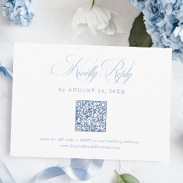 Elegant White and Blue Wedding RSVP Qr Code  エンクロージャーカード