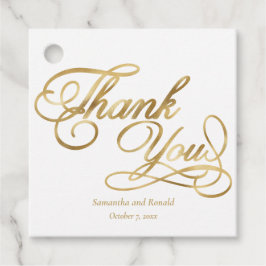 Elegant White and Faux Gold Calligraphy Thank You フェイバータグ