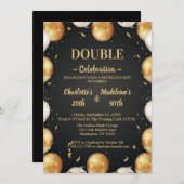 Elegant White and Gold Balloons  Joint Birthday 招待状 (正面/裏面)