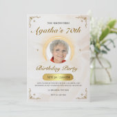 Elegant White And Gold Classic Birthday Party 招待状 (スタンド正面)